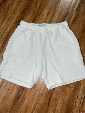 Zara Off-White Knit Terry Drawstring Shorts Men’s Size Small